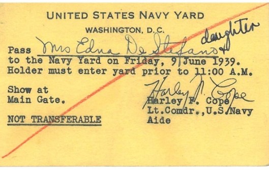 My grandmother's Navy Yard pass