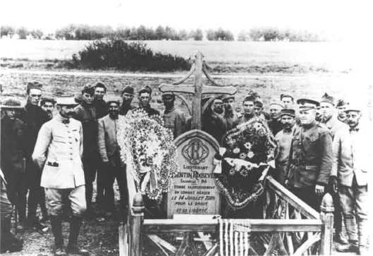 The grave of Quentin Roosevelt, France. Lieutenant Roosevelt later received the Croix de Guerre.