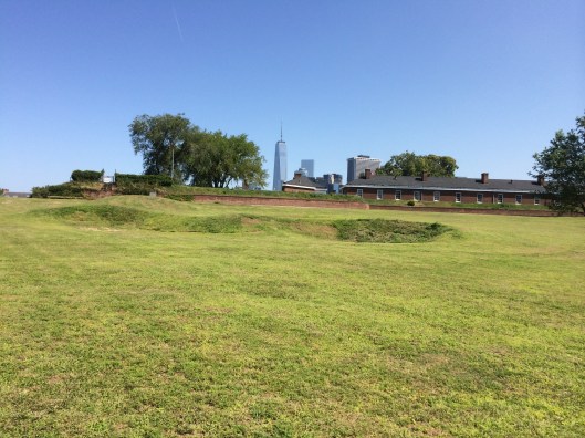 Another bunker: that is Fort Jay directly behind and the new World Trade Center off in the distance