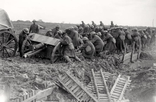 British Tommies toil in the mud at Third Ypres, October 1917