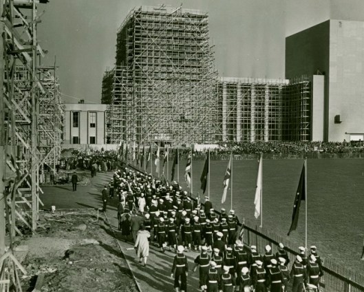 A parade was part of the dedication of the New York Fair's Court of Peace, 11 November 1938