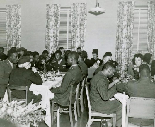 Thanksgiving 1944: Eleanor Roosevelt (unseen) was on hand to meet wounded soldiers at Washington D.C.'s Lucy D. Slowe Hall, 26 November