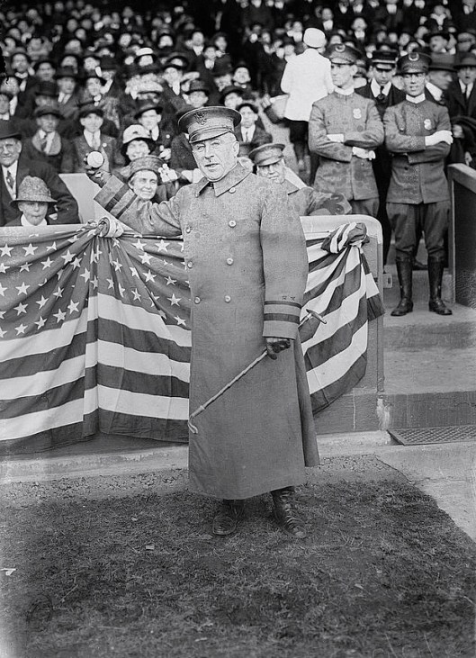 Major General Leonard Wood had just been relieved of command when he tossed out the Yankees first pitch on April 11, 1917.