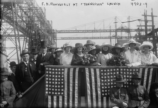 Franklin Delano Roosevelt (left, top hat) at the launching of the Tennessee, 30 April 1919