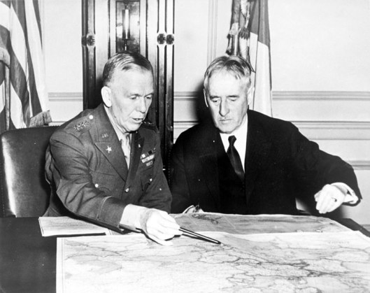 Amy Chief of Staff Marshall and Secretary of War Henry Stimson confer in early 1942. The two WW1 veterans were instrumental in the creation of the Manhattan Project ushering in the Atomic Age.