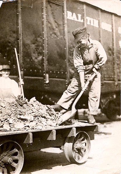 Women working on the railroad in the Allied war effort in Bernard Baruch's War Industries Board, Glenwood, Pennsylvania, circa 1918