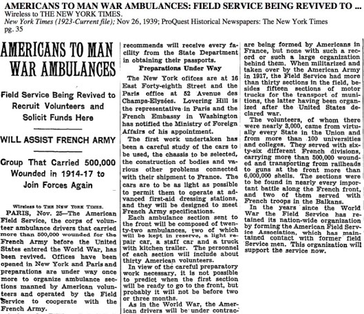 an excerpt from the New York Times article about American drivers leaving for Europe in 1939