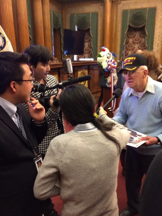 After the speeches, wreath laying, songs, and color presentations, film crews moved in to interview the men.